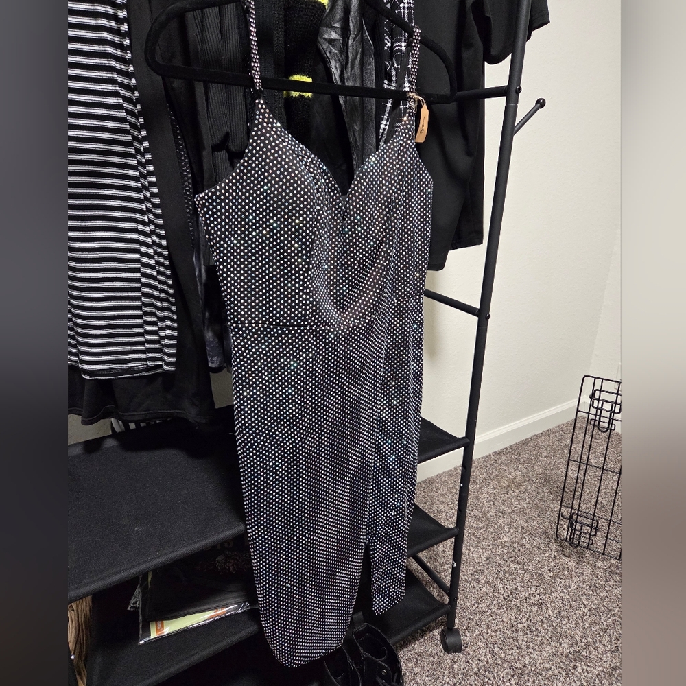 Cinderella Divine Rainbow Gem Black Sheath Mini Dress Spaghetti Strap